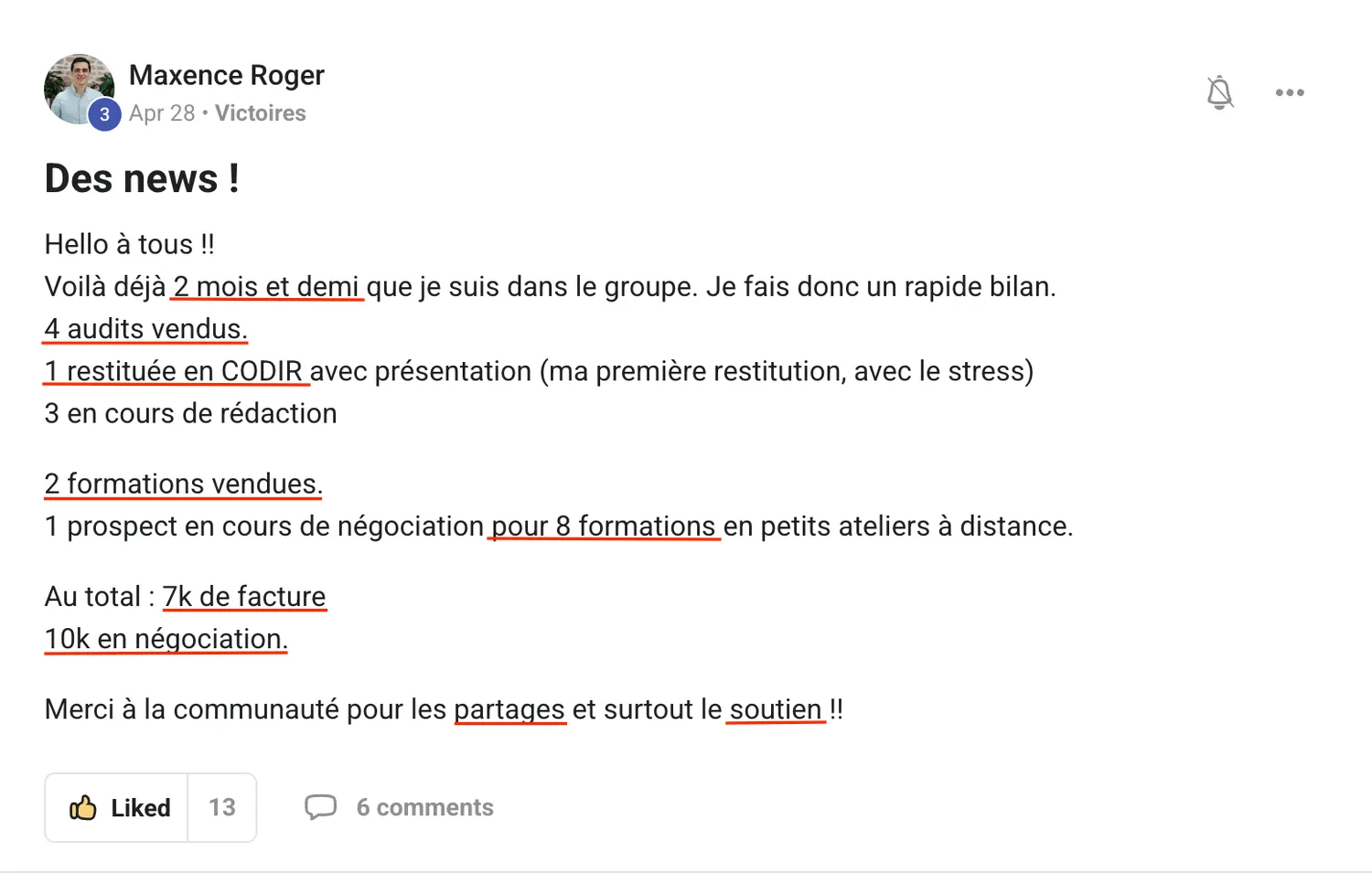 Maxence Roger — 7 k€ facturés, 10 k€ en négociation