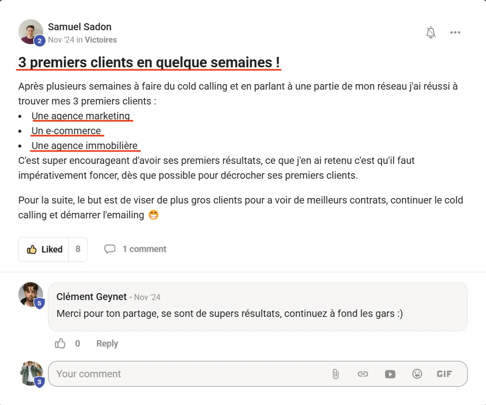 Samuel Sadon — 3 premiers clients en quelques semaines