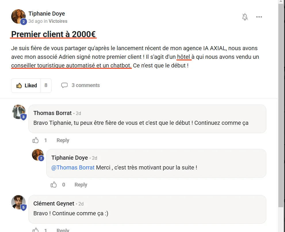 Tiphanie Doye — agence AXIAL : premier client à 2 000 €